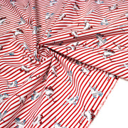 Tissu popeline coton, roller quad / patins à roulette & rayures blanches et rouges - TissusPapi.com