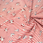 Tissu popeline coton, roller quad / patins à roulette & rayures blanches et rouges - TissusPapi.com