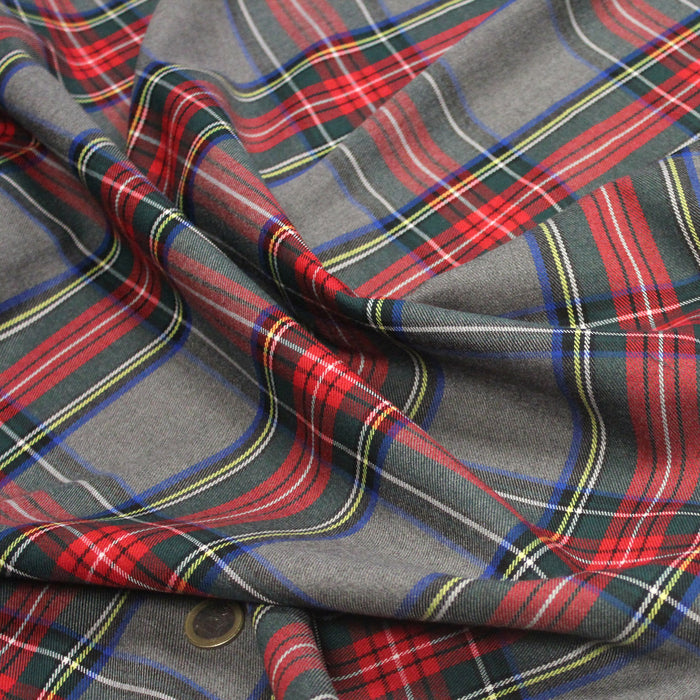 Tissu habillement Tartan motif traditionnel rouge, gris, jaune, noir et vert - OEKO-TEX®