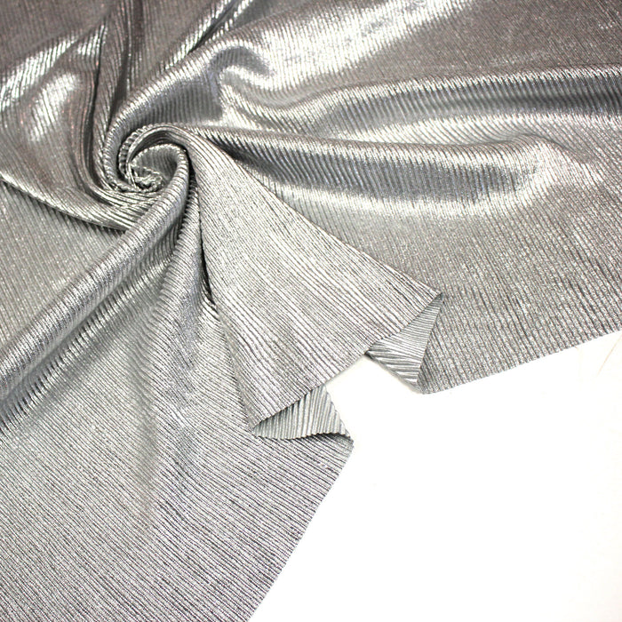 Tissu habillement plissé lurex, tons gris clair & argenté