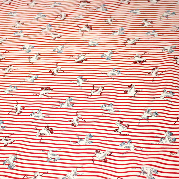 Tissu popeline coton, roller quad / patins à roulette & rayures blanches et rouges - TissusPapi.com