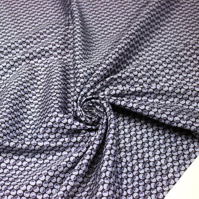 Tissu popeline coton, motif japonais KURUMA aux cercles bleu indigo