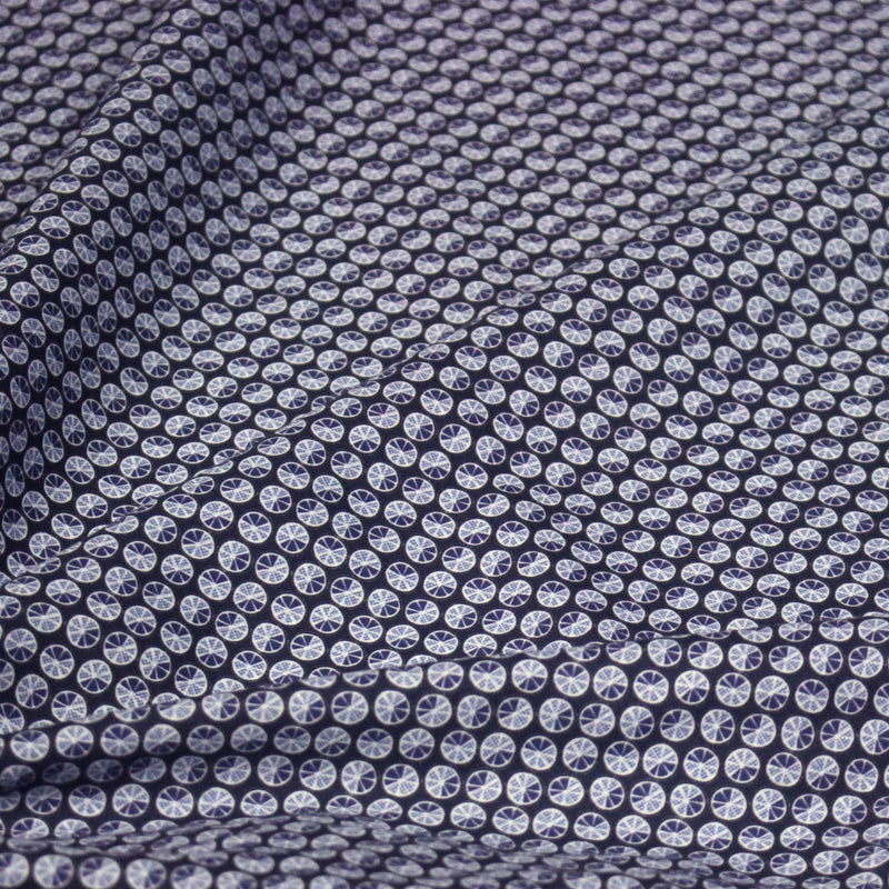 Tissu popeline coton, motif japonais KURUMA aux cercles bleu indigo - TissusPapi.com