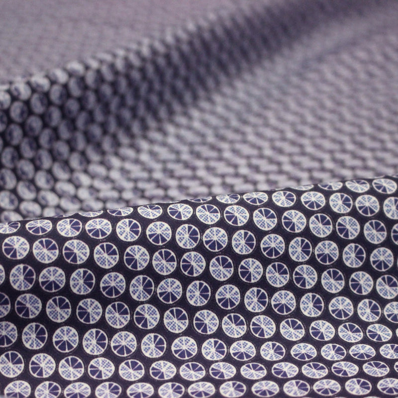 Tissu popeline coton, motif japonais KURUMA aux cercles bleu indigo - TissusPapi.com