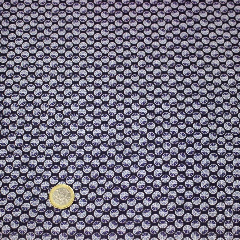 Tissu popeline coton, motif japonais KURUMA aux cercles bleu indigo - TissusPapi.com