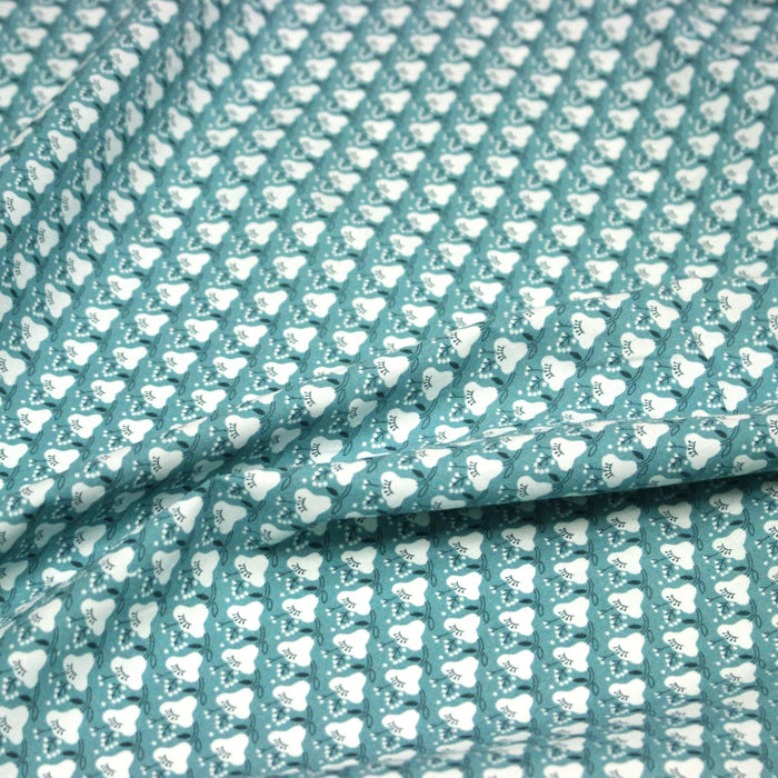 Tissu popeline coton, fleurs stylisées vert céladon et blanc - TissusPapi.com