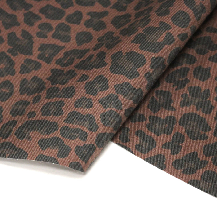 Tissu gabardine de coton élasthanne LEOPARD tons marron chocolat - Tissu français