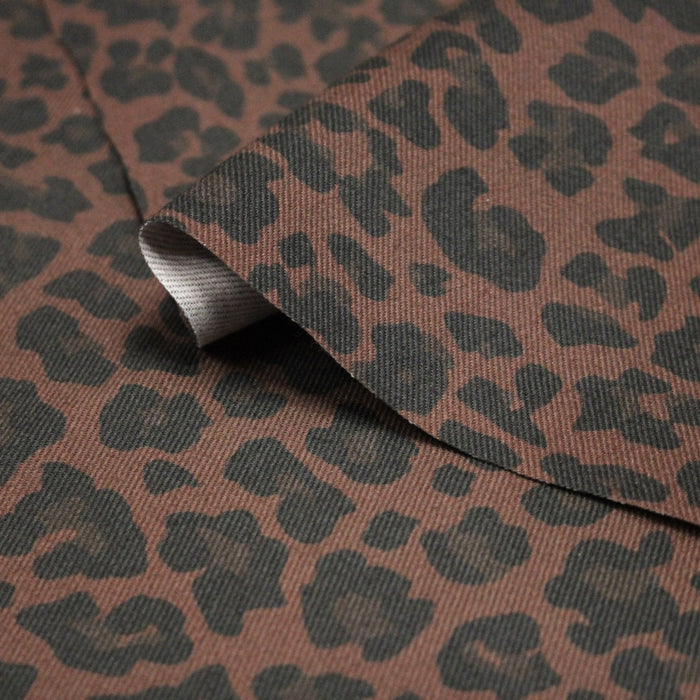 Tissu gabardine de coton élasthanne LEOPARD tons marron chocolat - Tissu français