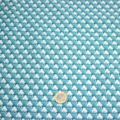 Tissu popeline coton, fleurs stylisées vert céladon et blanc - TissusPapi.com