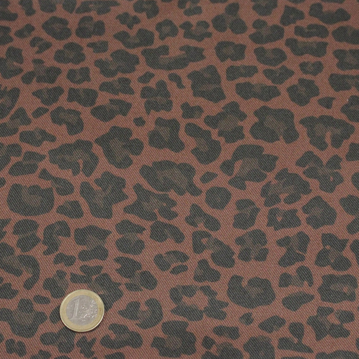 Tissu gabardine de coton élasthanne LEOPARD tons marron chocolat - Tissu français