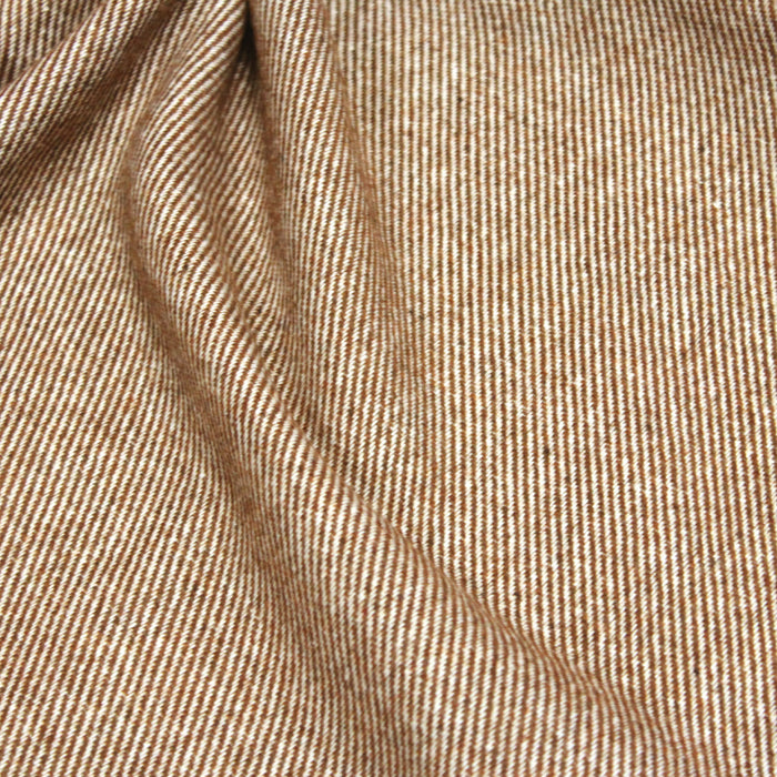 Tissu lainage aux fines rayures caramel et écrues - Fabrication italienne