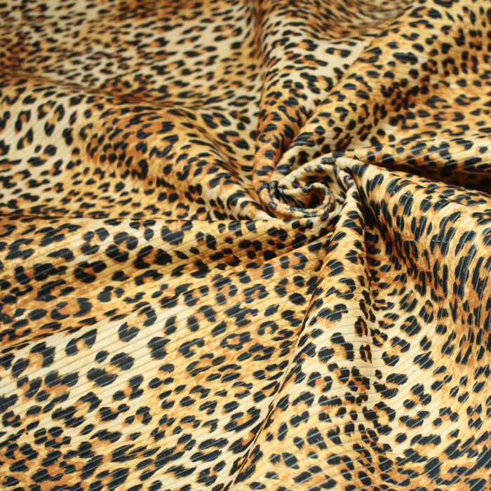 Tissu velours grosses côtes côtelé imprimé LEOPARD - OEKO-TEX