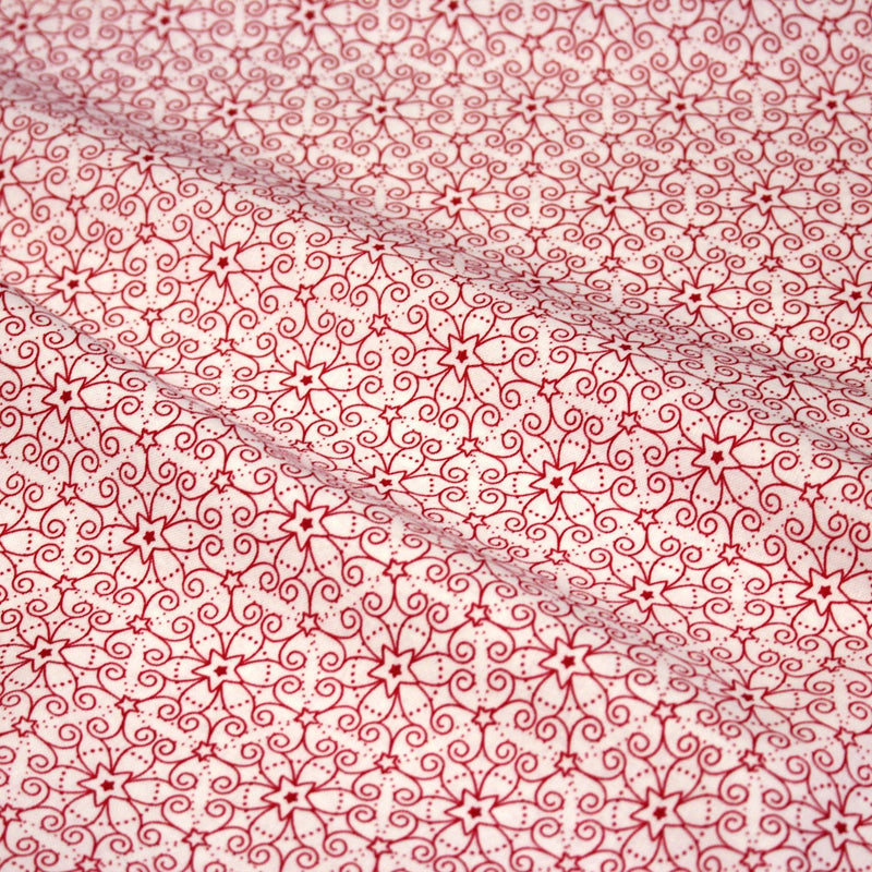 Tissu de Noël cotonnade blanc aux motifs géométriques rouges de Noël - TissusPapi.com