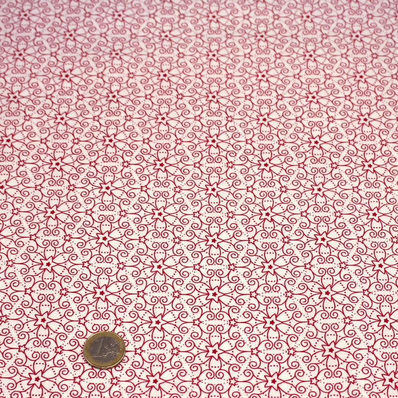 Tissu de Noël cotonnade blanc aux motifs géométriques rouges de Noël - TissusPapi.com