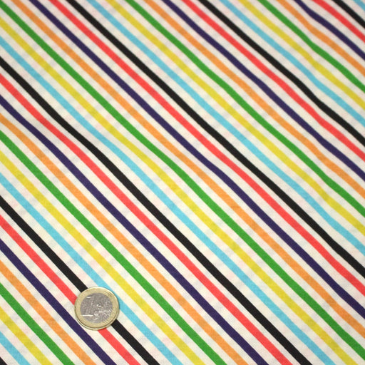 Tissu popeline coton aux rayures diagonales multicolores 4mm - TissusPapi.com