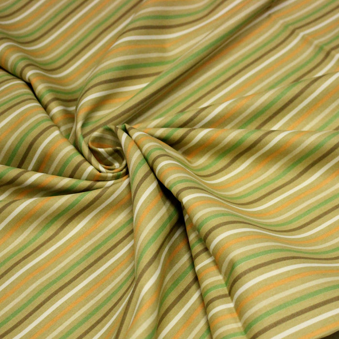 Tissu popeline coton aux rayures tons verts et ocres - TissusPapi.com