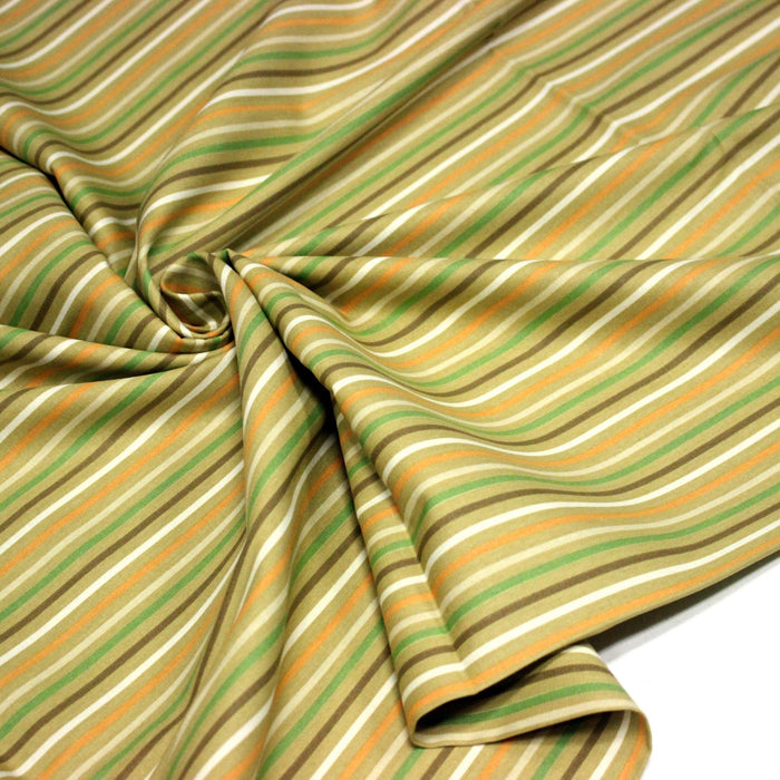 Tissu popeline coton aux rayures tons verts et ocres - TissusPapi.com