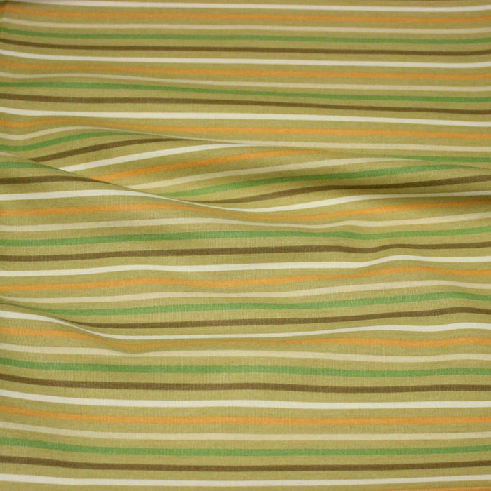 Tissu popeline coton aux rayures tons verts et ocres - TissusPapi.com