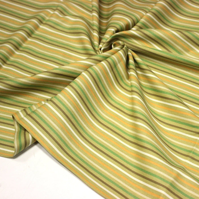 Tissu popeline coton aux rayures tons verts et ocres - TissusPapi.com