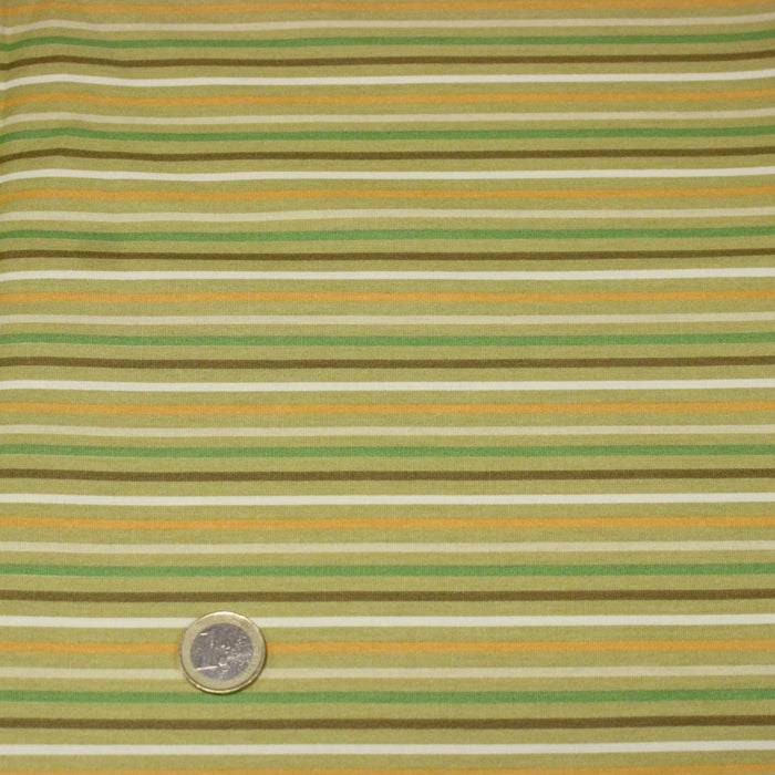 Tissu popeline coton aux rayures tons verts et ocres - TissusPapi.com