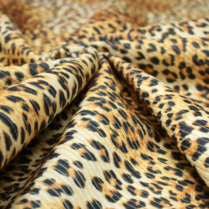 Tissu velours grosses côtes côtelé imprimé LEOPARD - OEKO-TEX