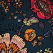 Tissu demi natté INDIENNES fleuri 100% coton, fond bleu pétrole - Collection Thevenon - TissusPapi.com