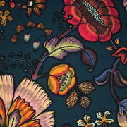 Tissu demi natté INDIENNES fleuri 100% coton, fond bleu pétrole - Collection Thevenon - TissusPapi.com