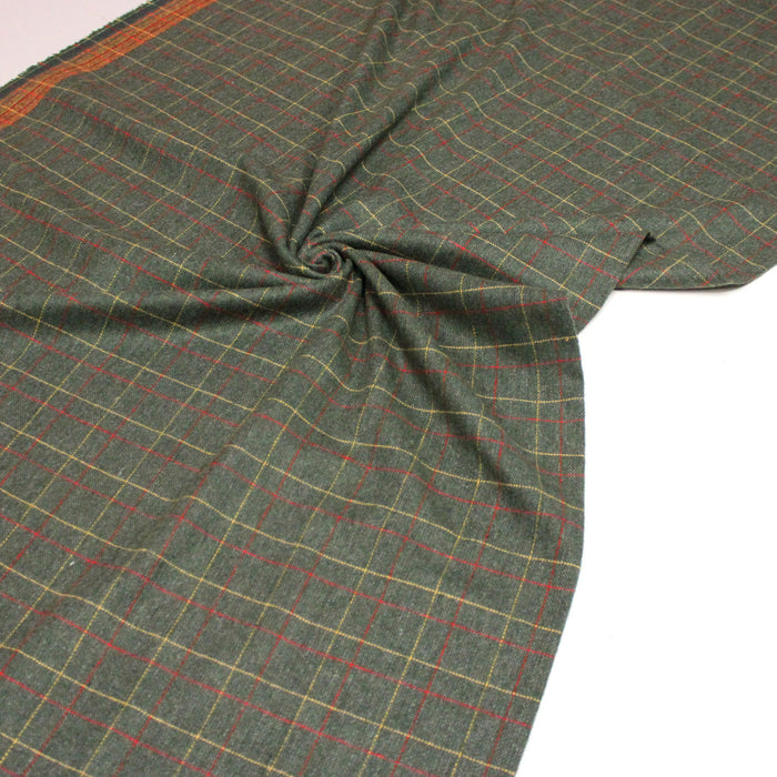 Tissu lainage tartan vert aux liserés jaunes et rouges - Fabrication italienne