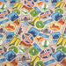 Tissu popeline coton, les autocollants de voyages, tons multicolores - Collection VOYAGE - TissusPapi.com