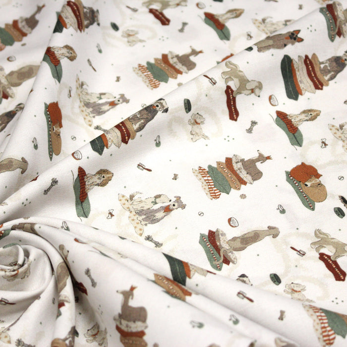 Tissu cotonnade, blanc aux chiens, collection AUTOMNE - STANDARD 100 OEKO-TEX