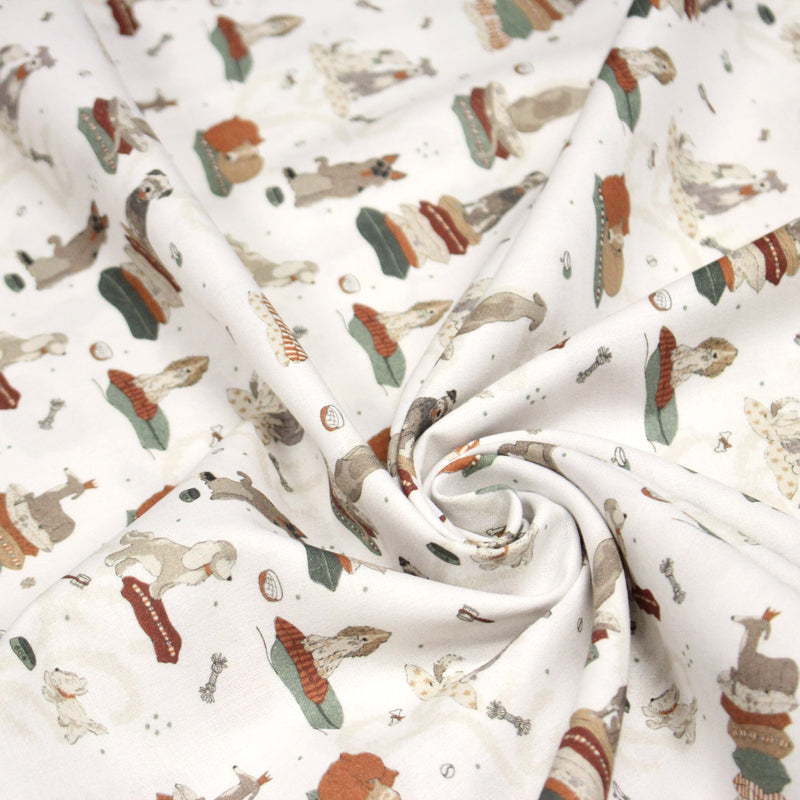 Tissu cotonnade, blanc aux chiens, collection AUTOMNE - STANDARD 100 OEKO - TEX - TissusPapi.com