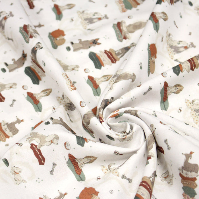 Tissu cotonnade, blanc aux chiens, collection AUTOMNE - STANDARD 100 OEKO-TEX