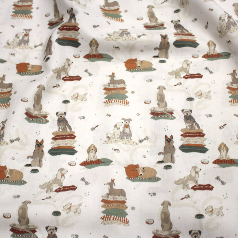 Tissu cotonnade, blanc aux chiens, collection AUTOMNE - STANDARD 100 OEKO - TEX - TissusPapi.com