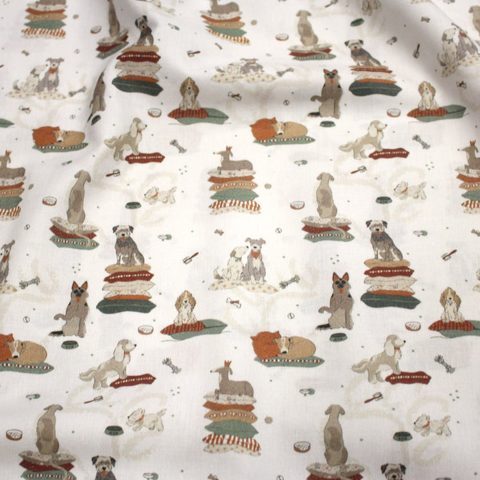 Tissu cotonnade, blanc aux chiens, collection AUTOMNE - STANDARD 100 OEKO-TEX