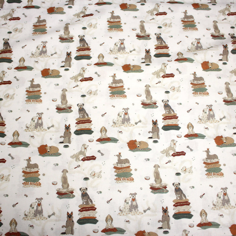 Tissu cotonnade, blanc aux chiens, collection AUTOMNE - STANDARD 100 OEKO - TEX - TissusPapi.com