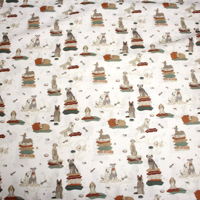 Tissu cotonnade, blanc aux chiens, collection AUTOMNE - STANDARD 100 OEKO-TEX