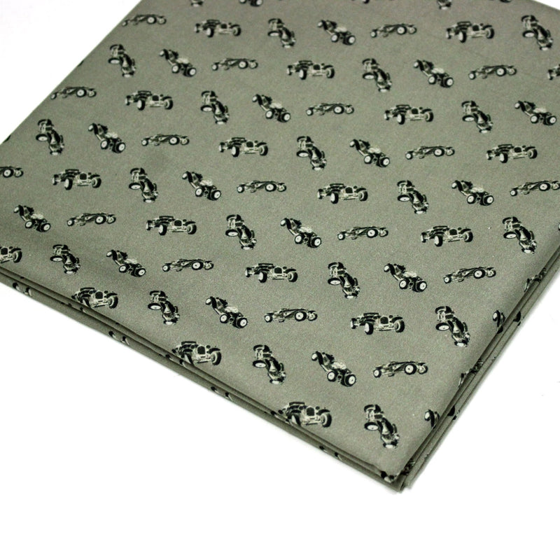 Tissu popeline coton aux petites voitures ancienne, fond vert kaki - TissusPapi.com