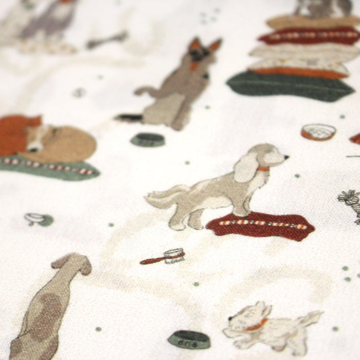 Tissu cotonnade, blanc aux chiens, collection AUTOMNE - STANDARD 100 OEKO-TEX