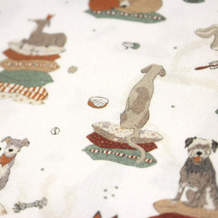 Tissu cotonnade, blanc aux chiens, collection AUTOMNE - STANDARD 100 OEKO-TEX