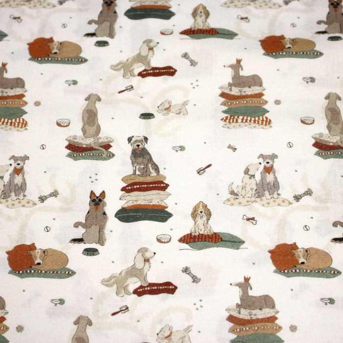 Tissu cotonnade, blanc aux chiens, collection AUTOMNE - STANDARD 100 OEKO-TEX