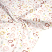 Tissu cotonnade, blanc motif tropical enfant aux têtes de lion dessinées - STANDARD 100 OEKO - TEX - TissusPapi.com
