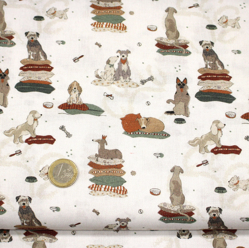 Tissu cotonnade, blanc aux chiens, collection AUTOMNE - STANDARD 100 OEKO - TEX - TissusPapi.com