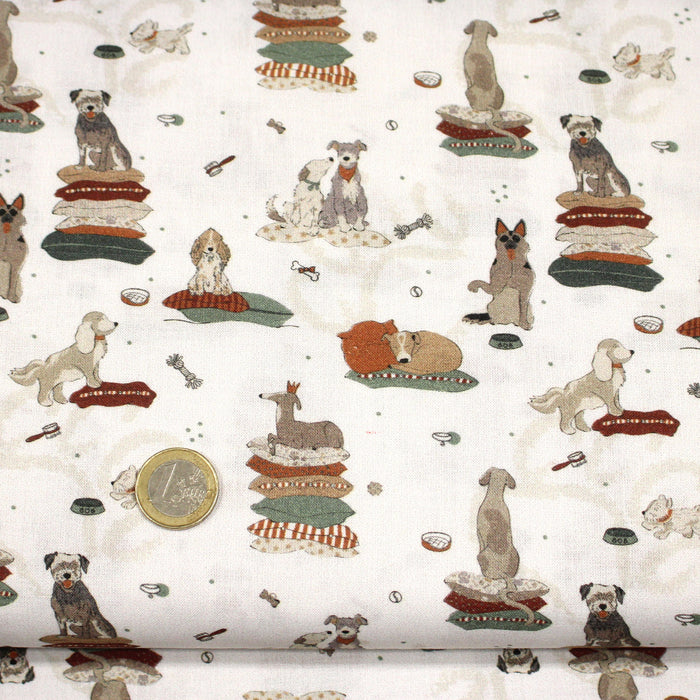 Tissu cotonnade, blanc aux chiens, collection AUTOMNE - STANDARD 100 OEKO-TEX