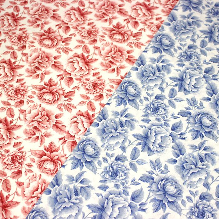 Tissu cotonnade HAMPTON BLOOM, motif britannique fleuri bleu ou rose - OEKO - TEX STANDARD 100 - TissusPapi.com