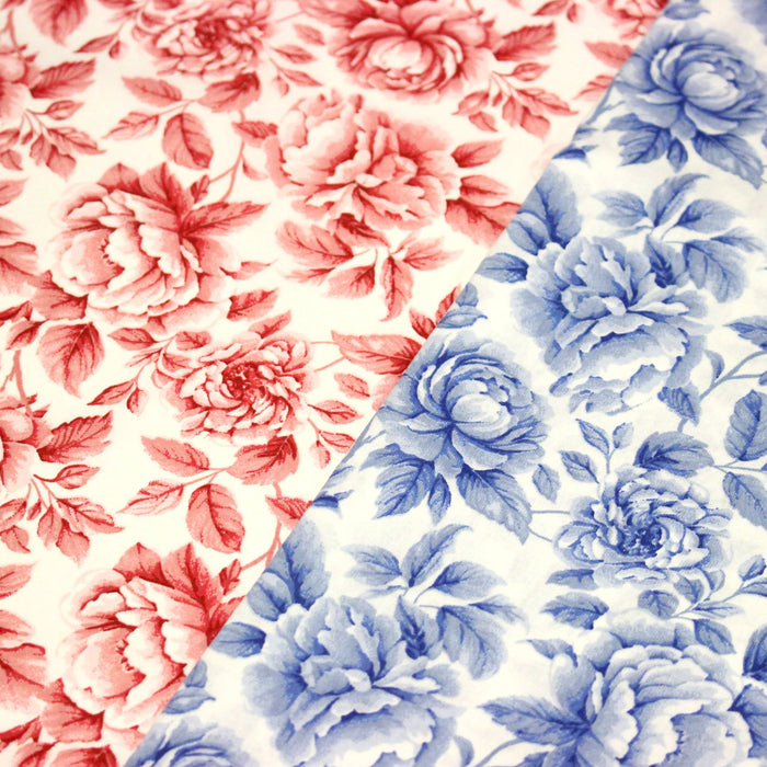 Tissu cotonnade HAMPTON BLOOM, motif britannique fleuri bleu ou rose - OEKO - TEX STANDARD 100 - TissusPapi.com