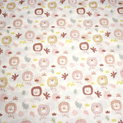 Tissu cotonnade, blanc motif tropical enfant aux têtes de lion dessinées - STANDARD 100 OEKO - TEX - TissusPapi.com