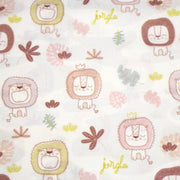 Tissu cotonnade, blanc motif tropical enfant aux têtes de lion dessinées - STANDARD 100 OEKO - TEX - TissusPapi.com