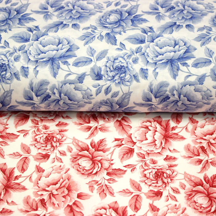 Tissu cotonnade HAMPTON BLOOM, motif britannique fleuri bleu ou rose - OEKO - TEX STANDARD 100 - TissusPapi.com