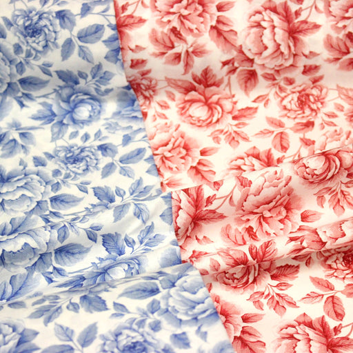 Tissu cotonnade HAMPTON BLOOM, motif britannique fleuri bleu ou rose - OEKO - TEX STANDARD 100 - TissusPapi.com