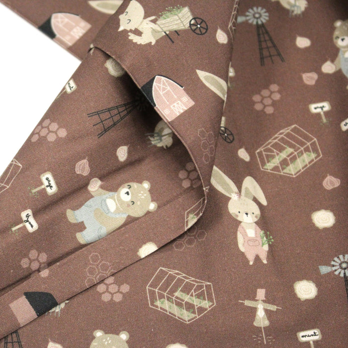 Tissu cotonnade, les animaux à la ferme, fond marron, collection AUTOMNE - STANDARD 100 OEKO-TEX